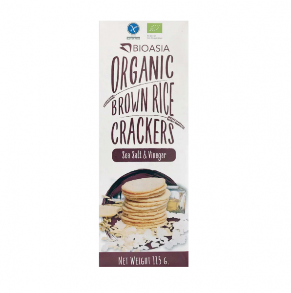 BioAsia Organic Brown Rice Crackers Sea Salt & Vinegar 有機糙米餅乾, 海鹽和醋115g