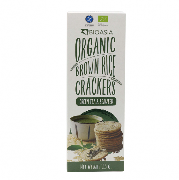 BioAsia Organic Brown Rice Crackers Green Tea Seaweed 有機糙米綠茶海苔脆餅 115g