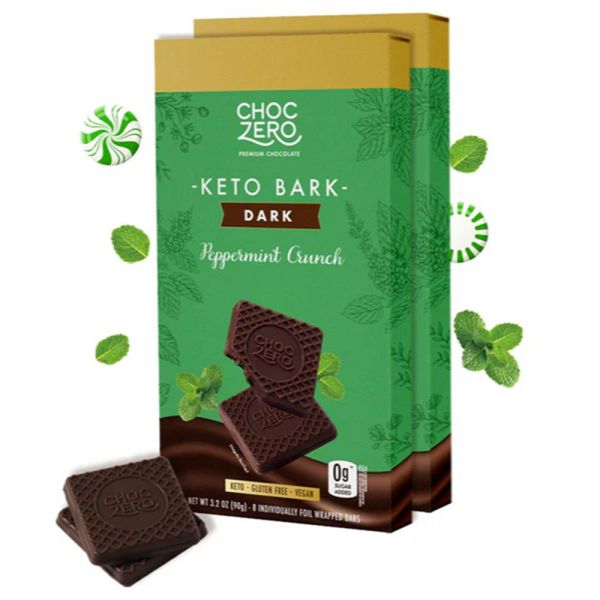 ChocZero Gluten Free Keto Bark Dark Chocolate Peppermint Crunch 無麩質薄荷脆脆黑朱古力塊 90g