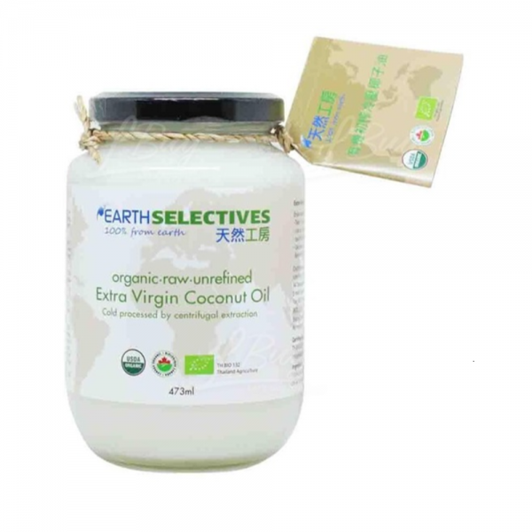 Earth Selectives Organic Raw Unrefined Extra Virgin Coconut Oil Cold Processed 天然工房 有機初榨冷壓椰子油473ml