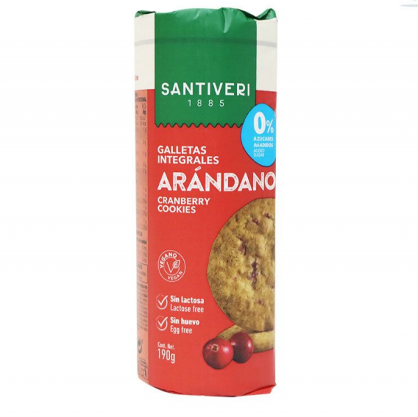 Santiveri No Added Sugar Low Salt Vegan Cranberries Wholewheat Cookies 低糖蔓越莓橄欖油全麥消化餅 190g