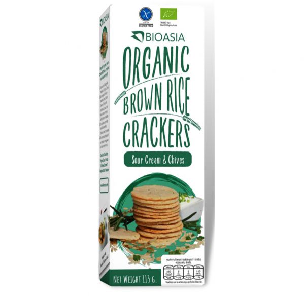 BioAsia Organic Brown Rice Crackers Sour Cream Chives 有機糙米酸奶韮菜餅乾115g