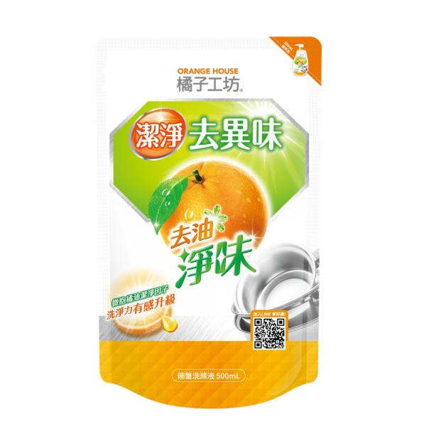 Orange House Dishwashing Liquid Refill Pack Degree and Deodorize 橘子工坊 深層淨味碗盤洗滌液補充包 500ml