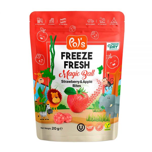 Pol's Freeze Fresh Magic ball Strawberry & Apple Bites 無麩質無添加糖士多啤梨蘋果脆波 20g